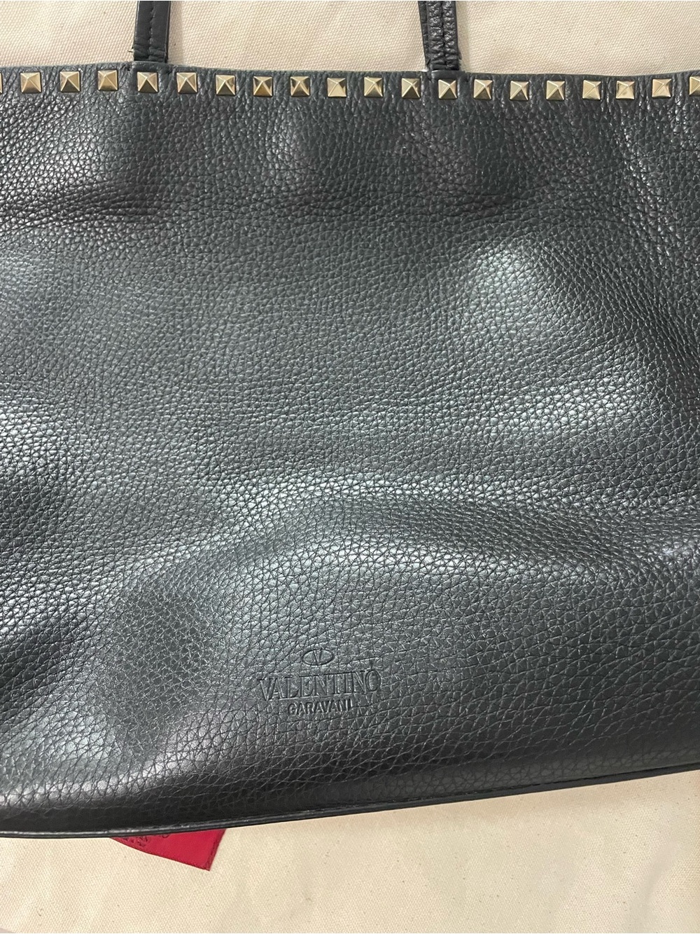 Valentino Black Pebbled Leather Tote with Gold Rockstud Trim - Picture 4 of 11